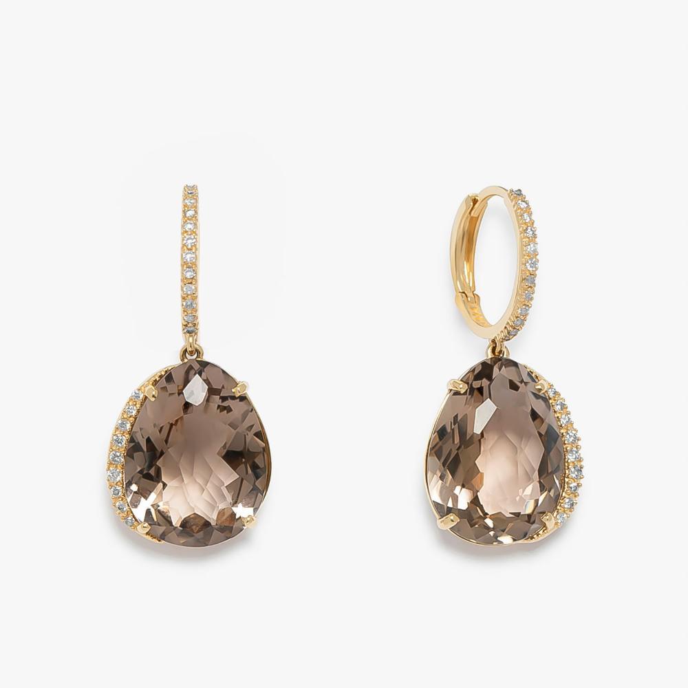 Brinco com Quartzo Fumê e Diamantes em Ouro Amarelo 18k - 1