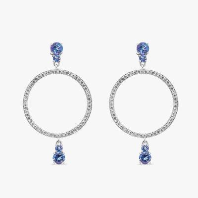 Brinco Argola Frontal com Safira e Topázio Azul em Prata 925