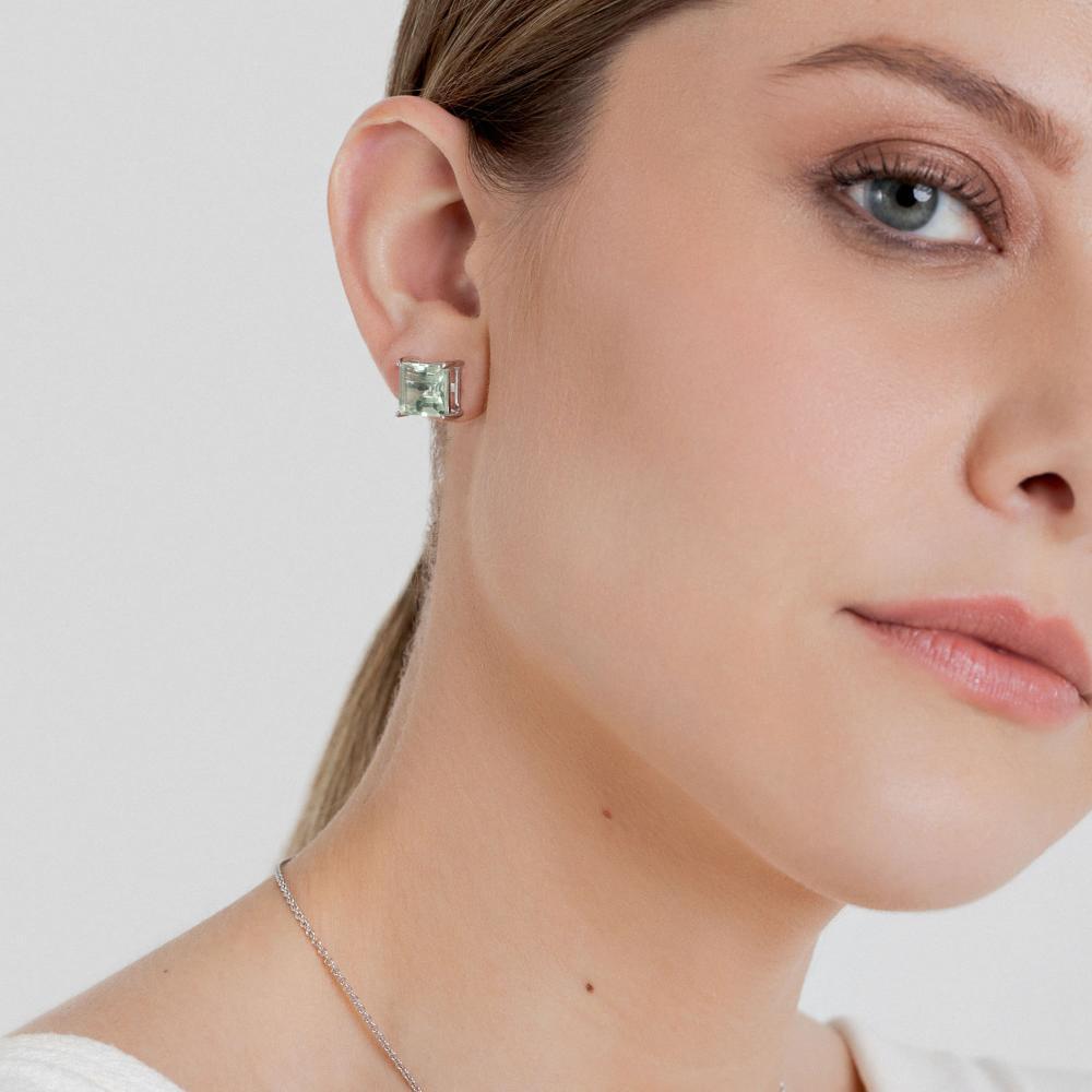 Brinco com Prasiolita e Safira In em Prata 925 - 2