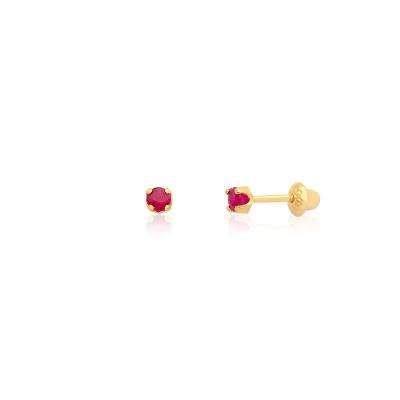 Brinco Infantil com Rubi em Ouro Amarelo 18k