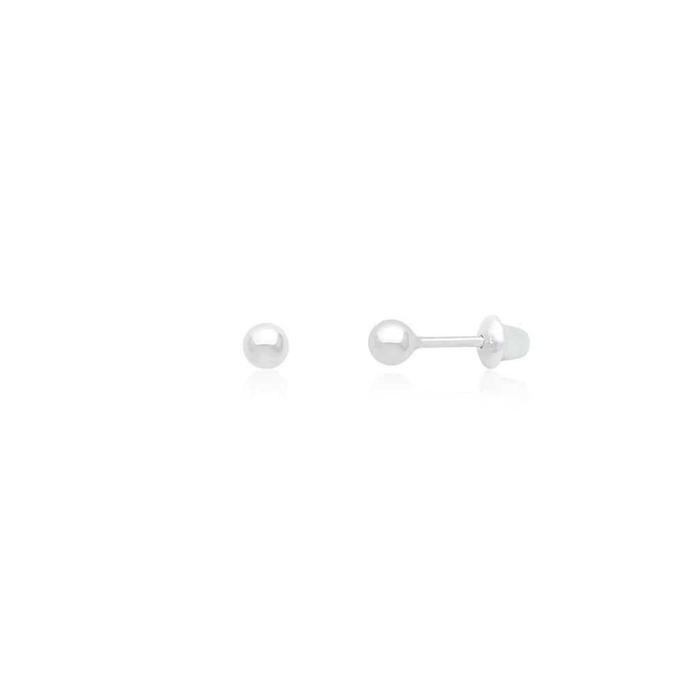 Brinco Infantil Esferas em Ouro Branco 18k -  3mm - 1
