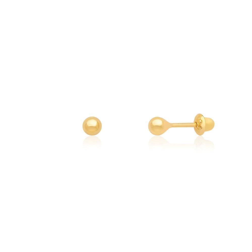 Brinco Infantil Esferas em Ouro Amarelo 18k -  3mm - 1