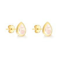 Brinco Gota com Quartzo Rosa em Prata 925 com Banho de Ouro Amarelo 18k