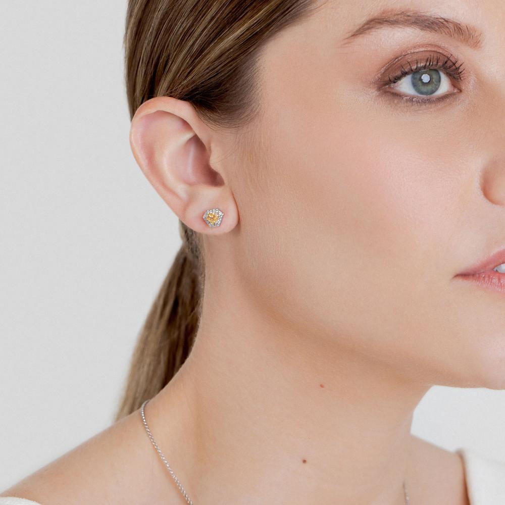 Brinco Hexagonal com Citrino e Safira In em Prata 925 - 2