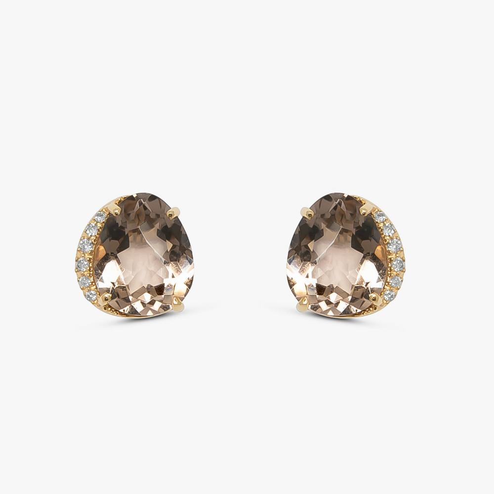 Brinco em Ouro Amarelo com Diamante e Quartzo Fumê - 1