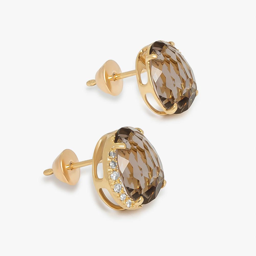 Brinco em Ouro Amarelo com Diamante e Quartzo Fumê - 3