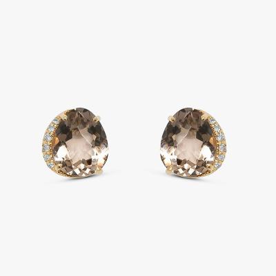 Brinco em Ouro Amarelo com Diamante e Quartzo Fumê