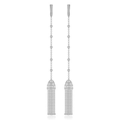 Brinco Franja Correntes com Safira em Prata 925