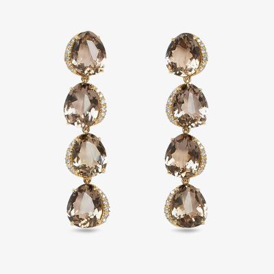 Brinco com Quartzo Fumê e Diamantes em Ouro Amarelo 18k