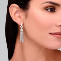 Brinco Franja Correntes com Safira em Prata 925 - 2