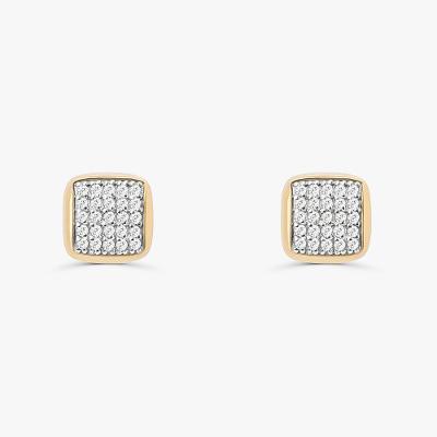 Brinco Stud com Pavê de Diamantes em Ouro Amarelo  18k