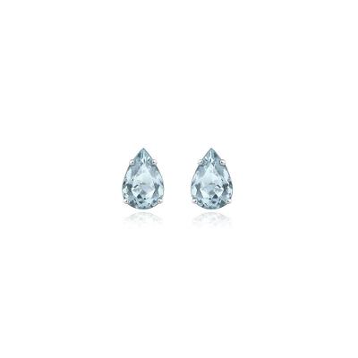 Brinco Stud Gota com Água Marinha em Ouro Branco 18k