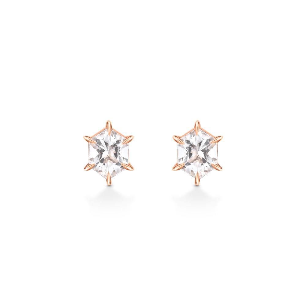 Brinco Stud Hexagonal com Quartzo Murion em Ouro Rosé 18k - 1