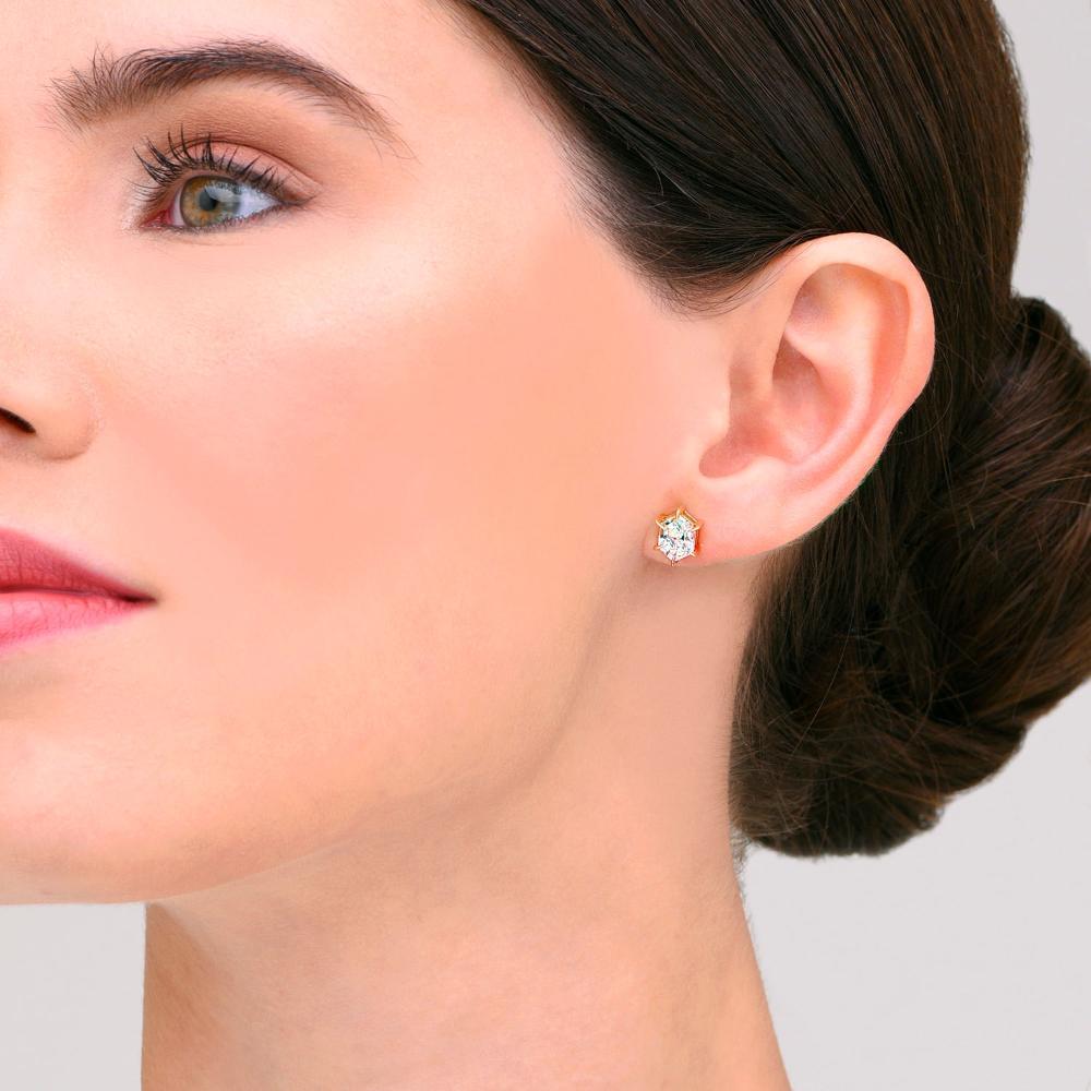 Brinco Stud Hexagonal com Quartzo Murion em Ouro Rosé 18k - 2