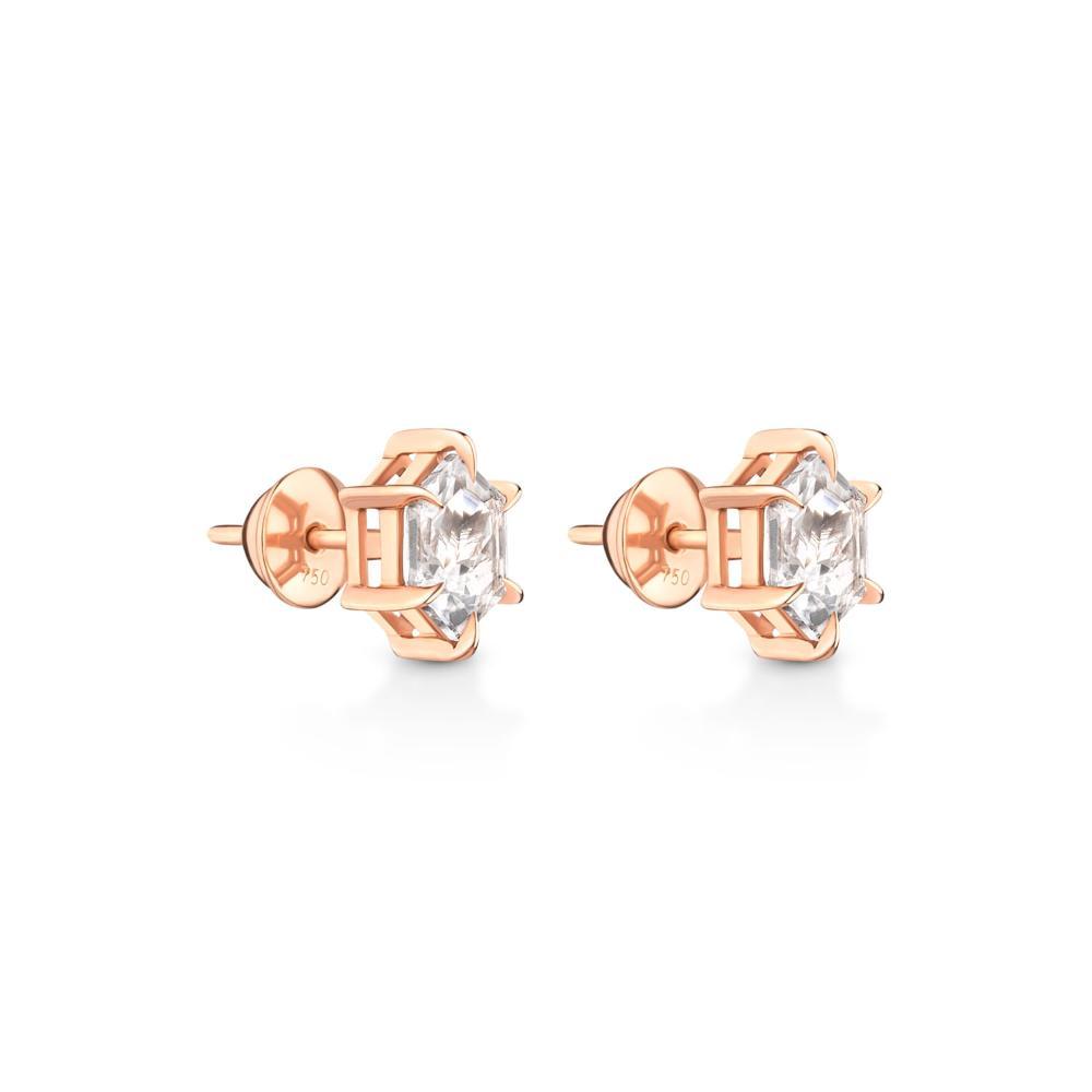 Brinco Stud Hexagonal com Quartzo Murion em Ouro Rosé 18k - 3