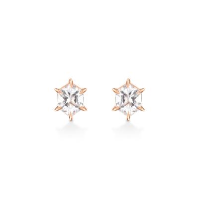 Brinco Stud Hexagonal com Quartzo Murion em Ouro Rosé 18k