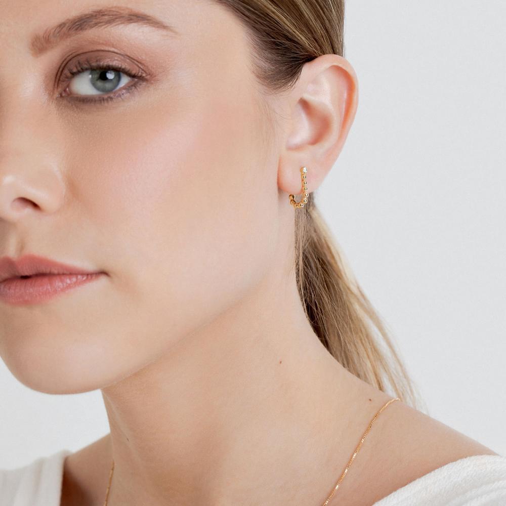 Brinco Meia Argola com Topázio In em Ouro Amarelo 18k - 2