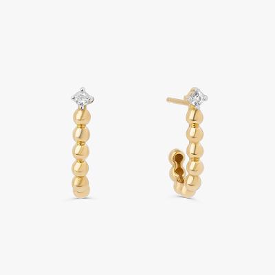 Brinco Meia Argola com Topázio In em Ouro Amarelo 18k