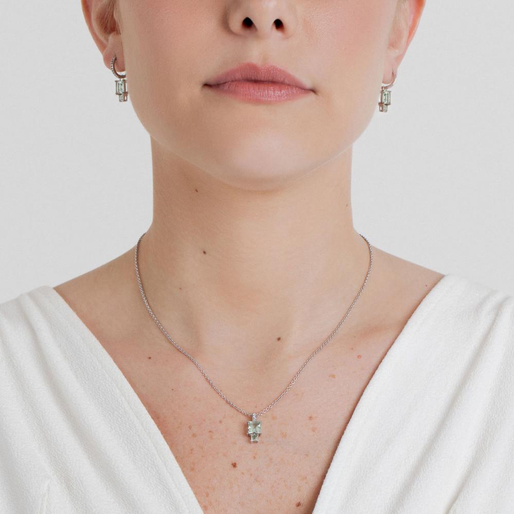 Colar com Prasiolita e Safira In em Prata 925 - 2