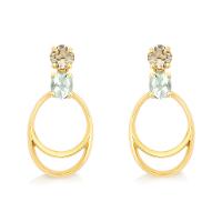 Brinco Oval  com Prasiolita e quartzo fumê, em Ouro Amarelo 18k - 1