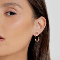 Brinco Oval  com Prasiolita e quartzo fumê, em Ouro Amarelo 18k - 2