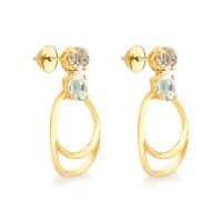 Brinco Oval  com Prasiolita e quartzo fumê, em Ouro Amarelo 18k - 3