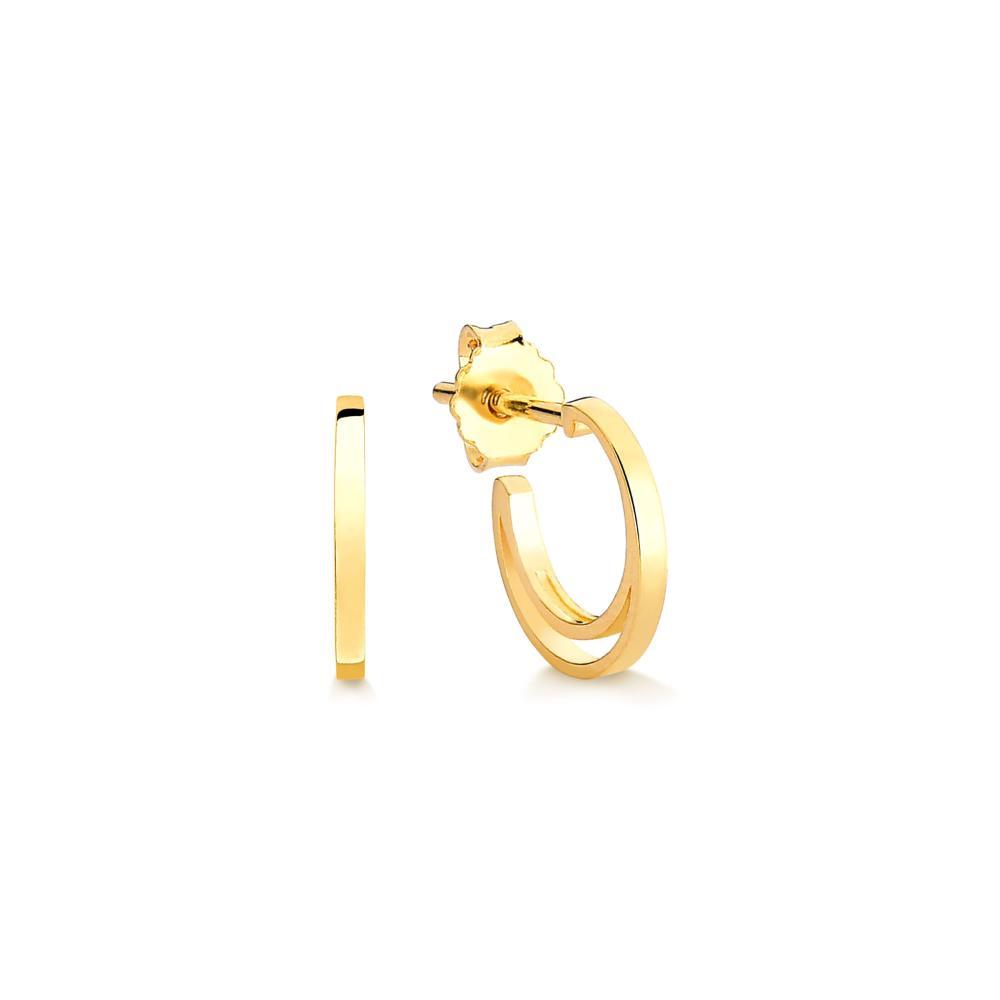 Brinco Meia Argola Dupla 12mm em Prata com Banho de Ouro Amarelo 18k - 1