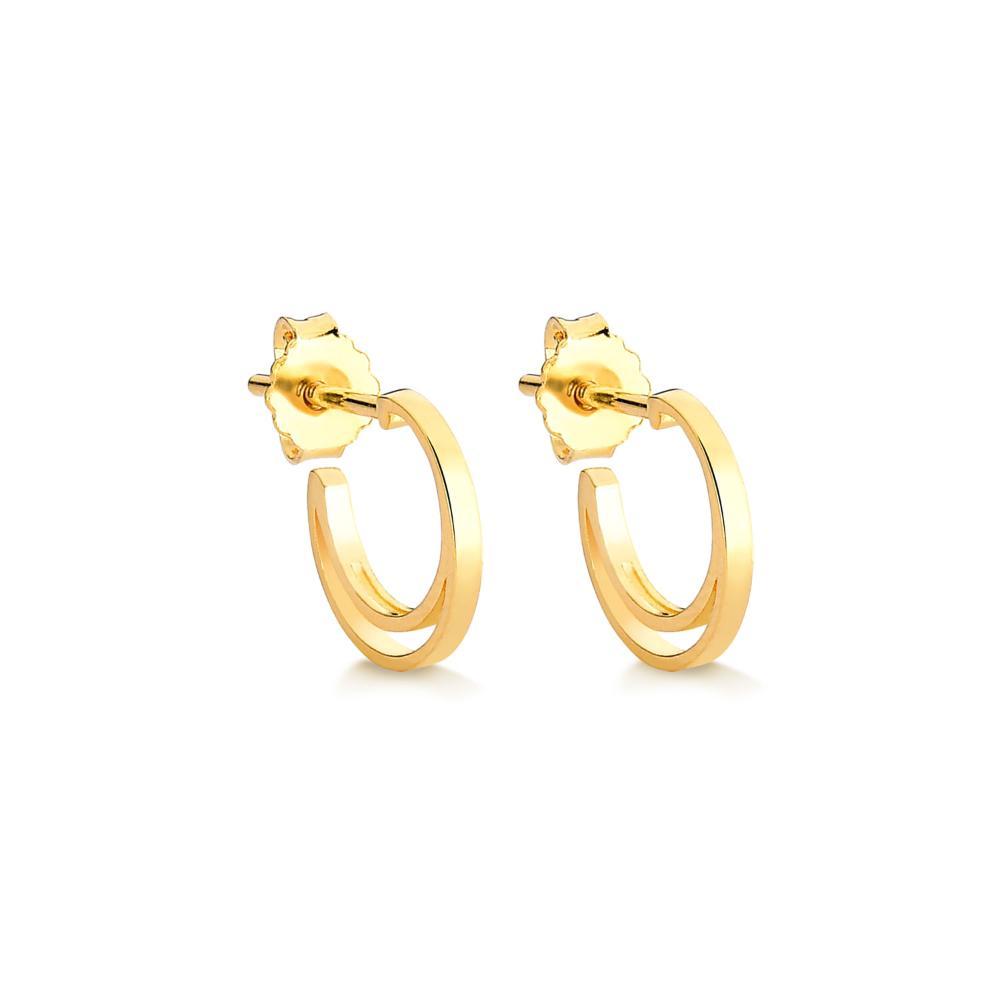 Brinco Meia Argola Dupla 12mm em Prata com Banho de Ouro Amarelo 18k - 2