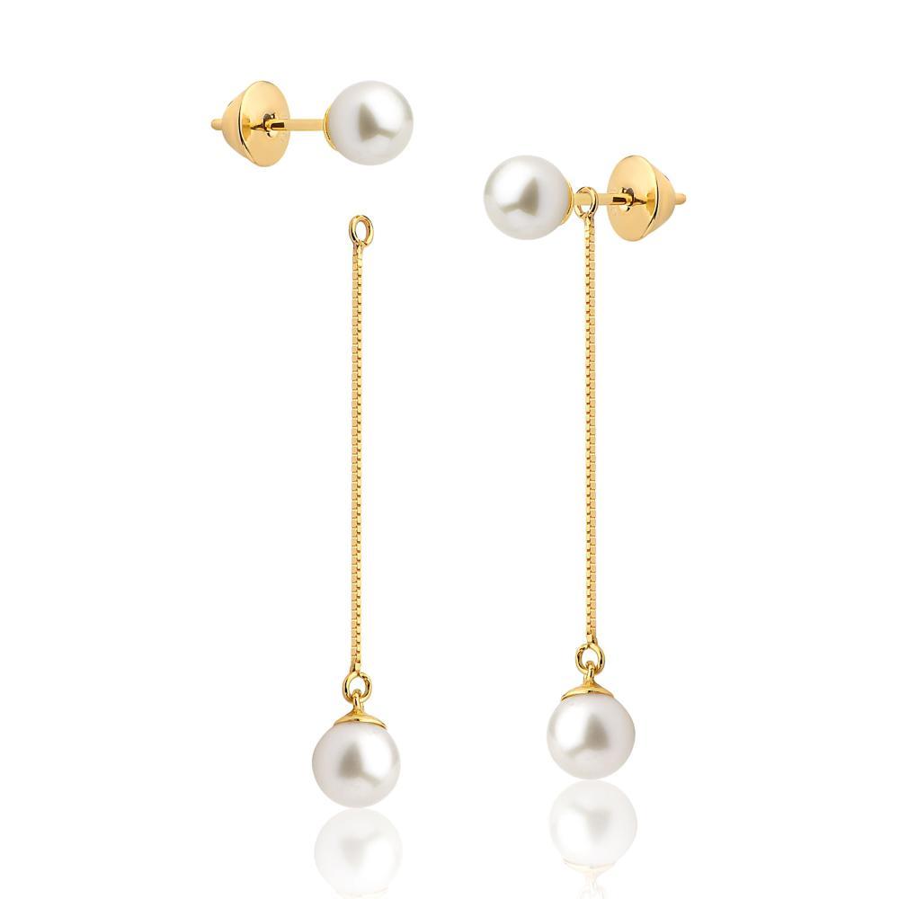Brinco Longo Veneziana com Pérola em Ouro Amarelo 18k - 2