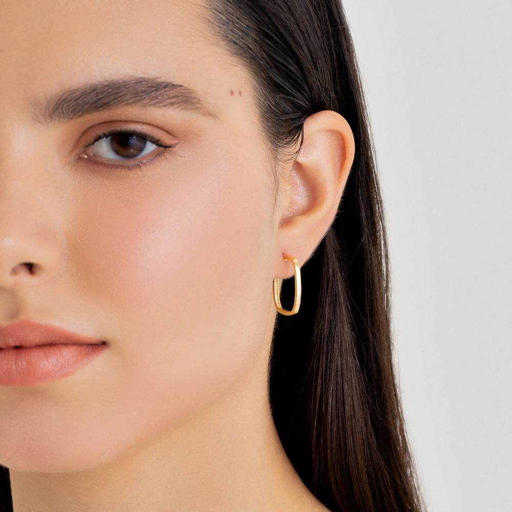 Brinco Meia Argola Quadrada 21mm em Prata com Banho de Ouro Amarelo 18k - 2