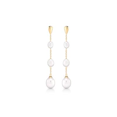 Brinco Longo Gota com Pérola em Ouro Amarelo 18k