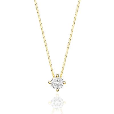 Colar Solitário com 20 Pontos de Diamantes em Ouro Amarelo 18k