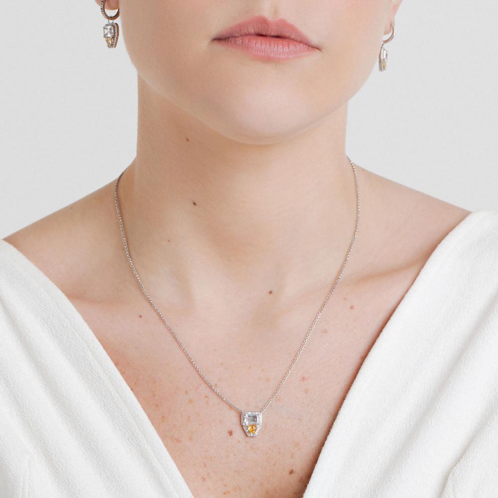 Colar Duplo com Citrino, Quartzo In e Safira In em Prata 925 - 2