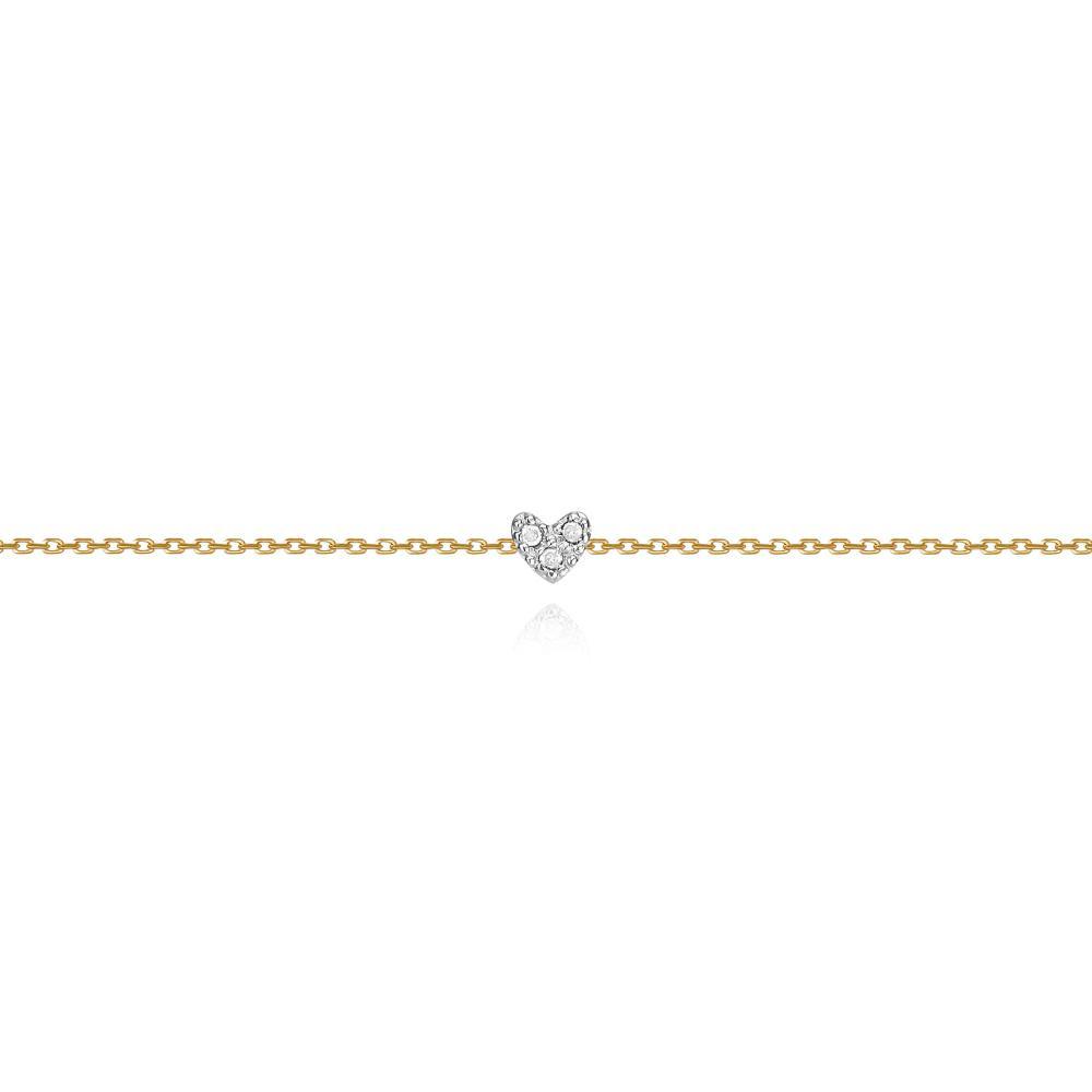 Pulseira Coração com Diamante em Ouro Amarelo 18k -  18 cm - 1