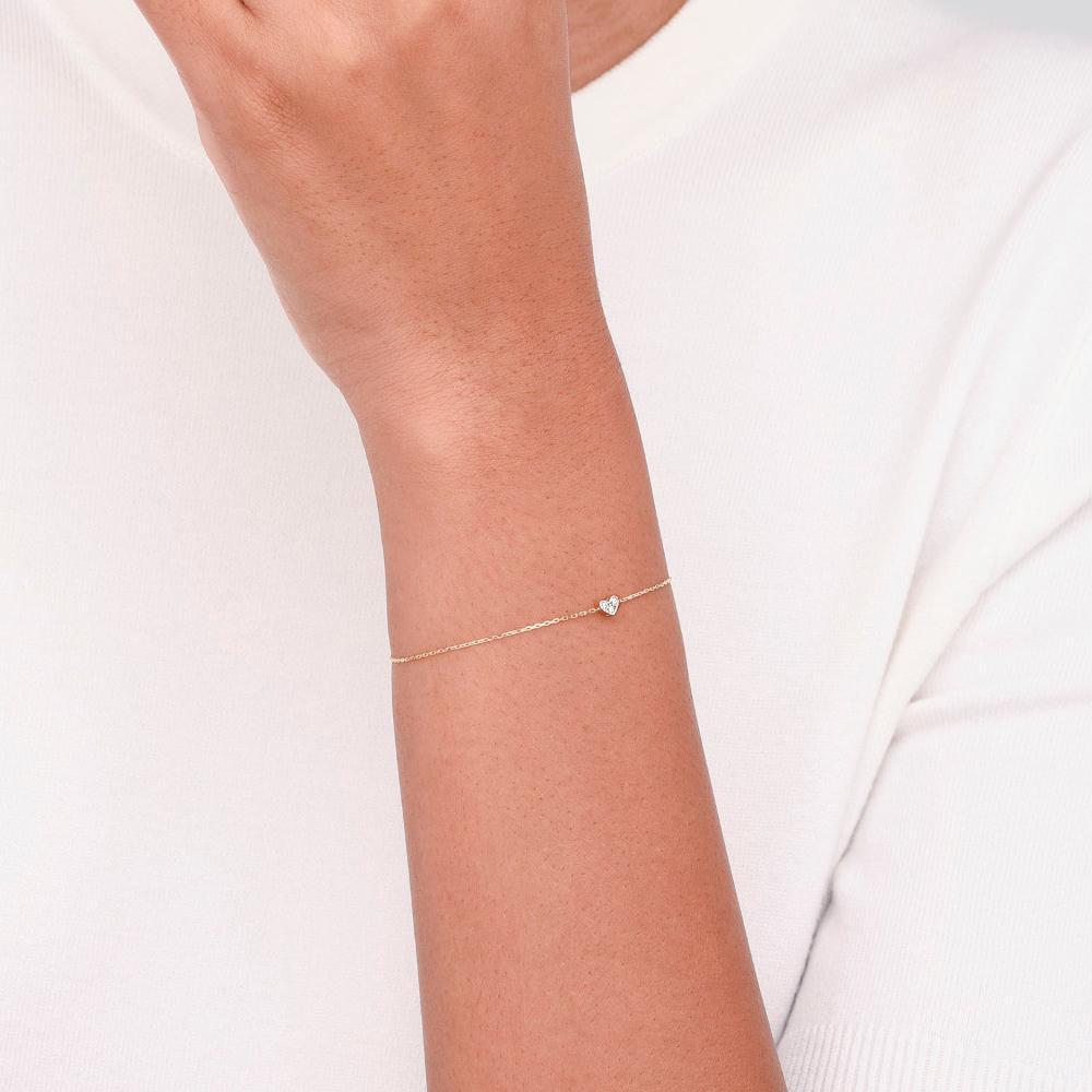 Pulseira Coração com Diamante em Ouro Amarelo 18k -  18 cm - 2