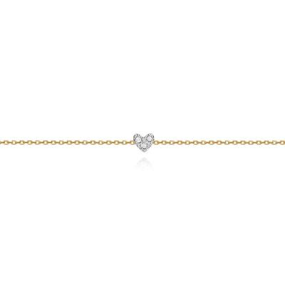 Pulseira Coração com Diamante em Ouro Amarelo 18k -  18 cm