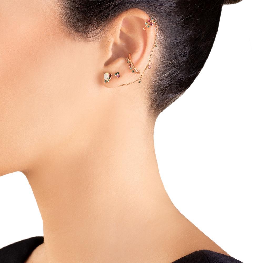 Piercing em Ouro Rosé com Turmalina Rosa, Topázio Verde - 2