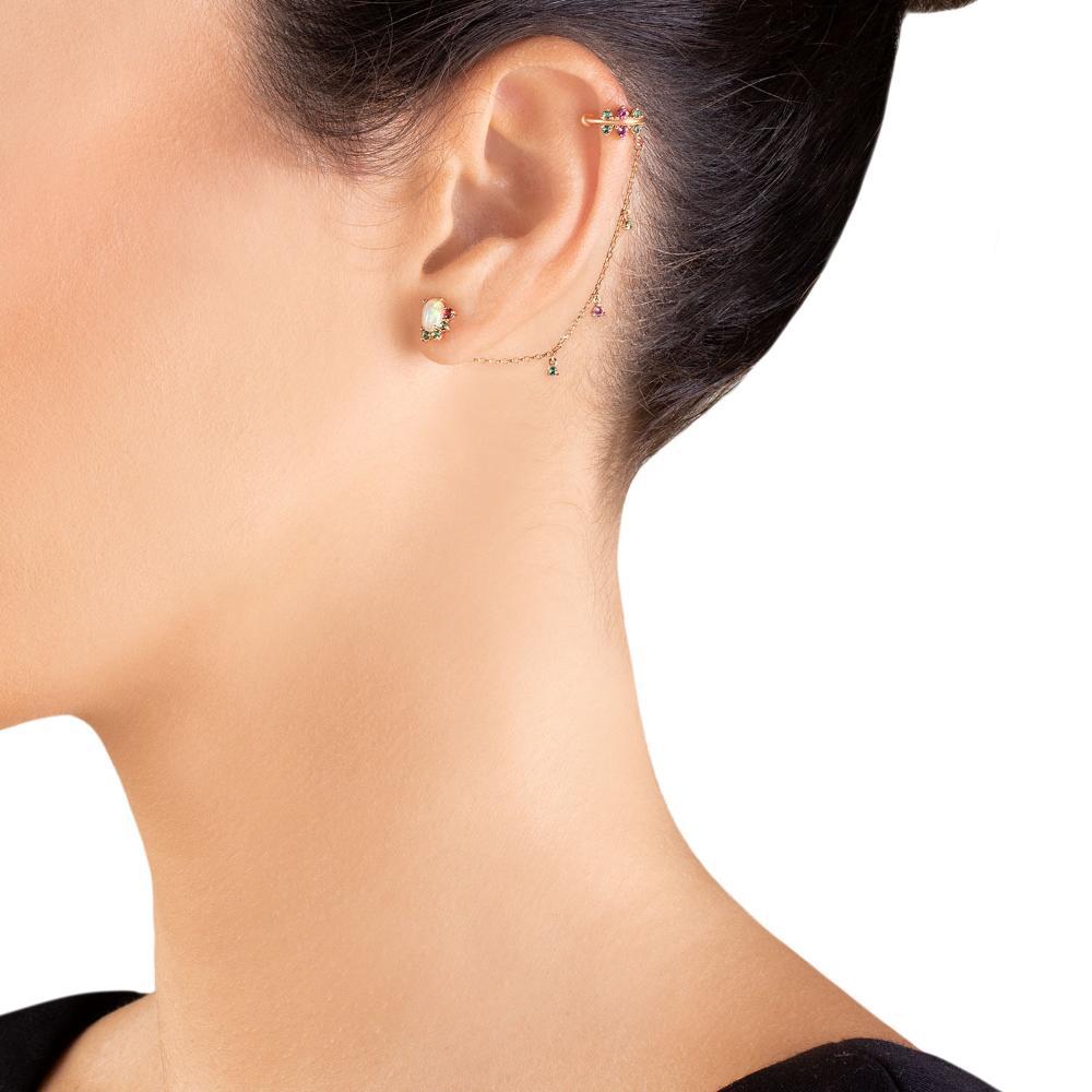 Piercing em Ouro Rosé com Turmalina Rosa, Topázio Verde - 2