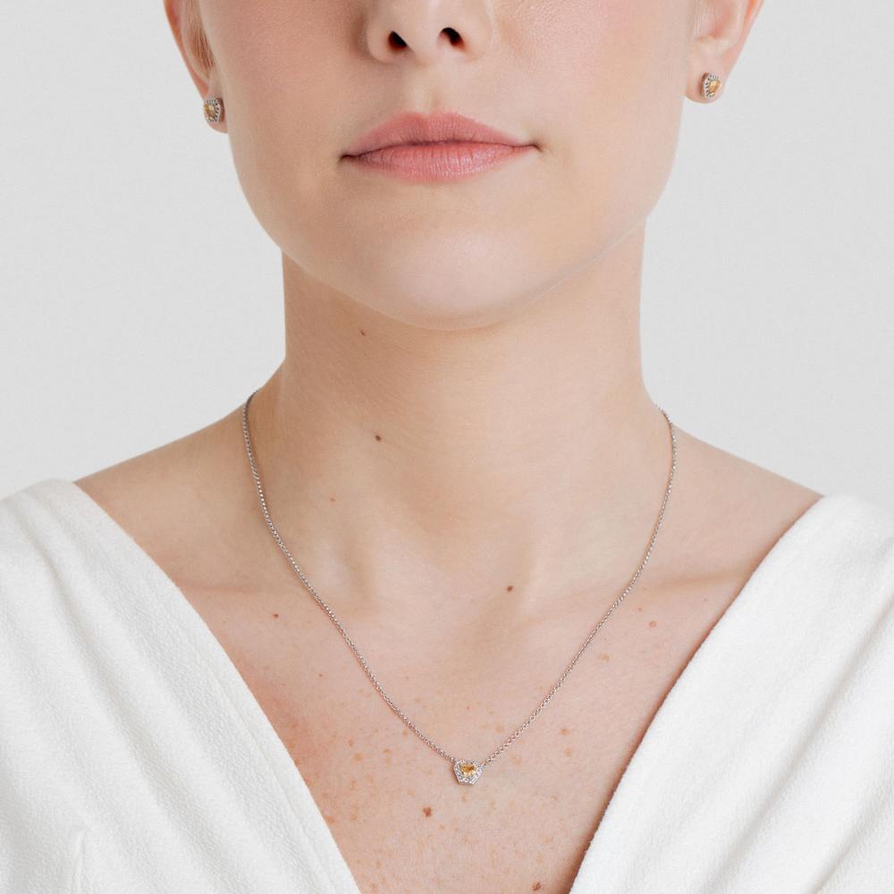 Colar Hexagonal com Citrino e Safira In em Prata 925 - 2