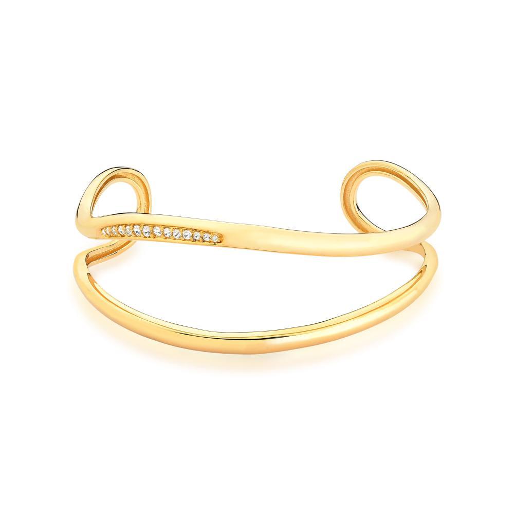 Pulseira Rígida Orgânica com Topázio In em Prata 925 com Banho de Ouro Amarelo 18K - 16 cm - 4
