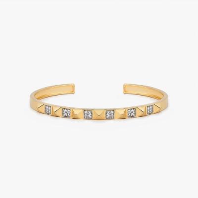 Pulseira Rígida Spikes com Topázio In em Prata 925 com Banho de Ouro Amarelo 18k - 17 cm