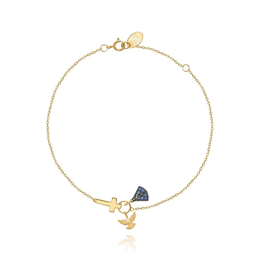 Pulseira Fé com Safira em Ouro Amarelo 18k - 21 cm - 1