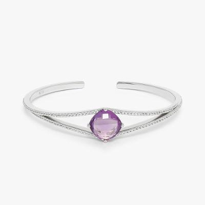 Pulseira Rígida com Ametista e Safira In em Prata 925 - 17 cm