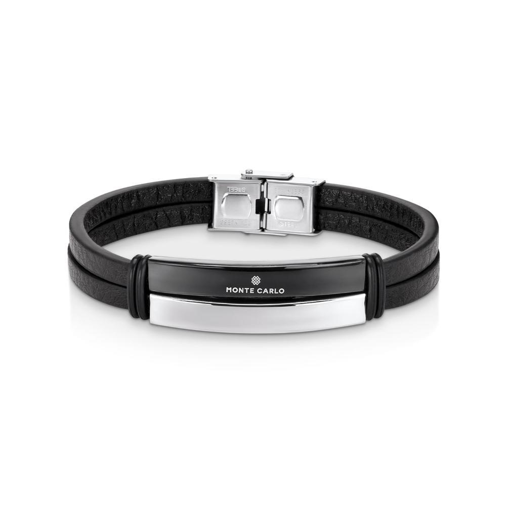Pulseira Masculina de Couro com Detalhes em Aço - 21 cm - 1