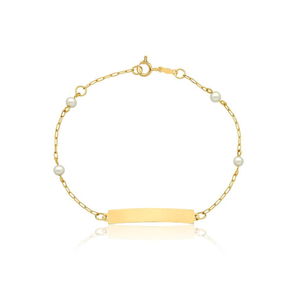 Pulseira Infantil com Pérolas Personalizável  em Ouro Amarelo 18k - 15 cm - 1