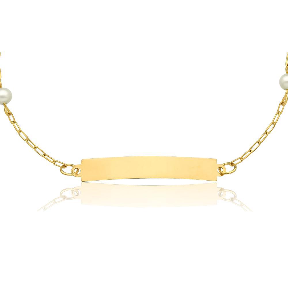 Pulseira Infantil com Pérolas Personalizável  em Ouro Amarelo 18k - 15 cm - 2