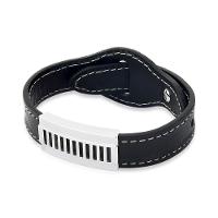 Pulseira Masculina Trilhos com Couro em Prata 925 - 27 cm - 6