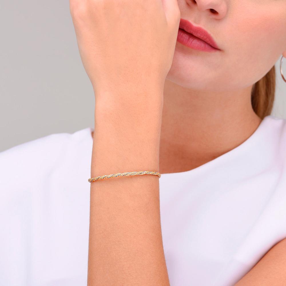 Pulseira Malha Laser Torcida em Ouro Amarelo e Ouro Branco 18k - 18 cm - 2