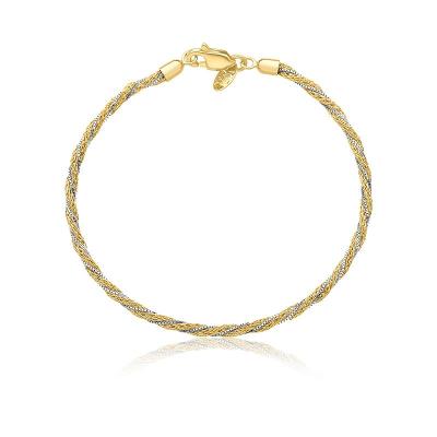 Pulseira Malha Laser Torcida em Ouro Amarelo e Ouro Branco 18k - 18 cm