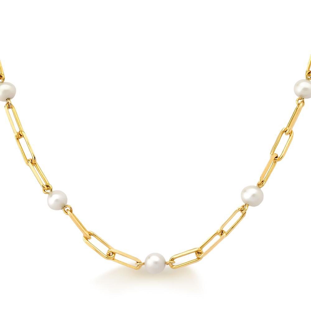 Colar com Pérolas e Corrente em Prata 925 com Banho de Ouro Amarelo 18k - 1